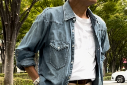 western_denim_shirt_with_chinopants_white_tshirt_style